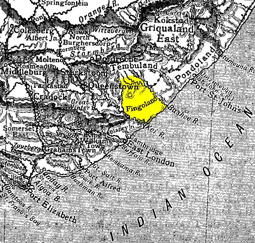 Map showing Fingoland or Transkei in Eastern Cape